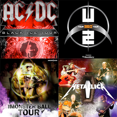 METALLICA, AC/DC, U2 ET LADY GAGA AFFICHE 2010