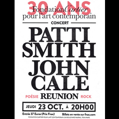 PATTI SMITH JOHN CALE FLYER CONCERT FONDATION CARTIER 2014